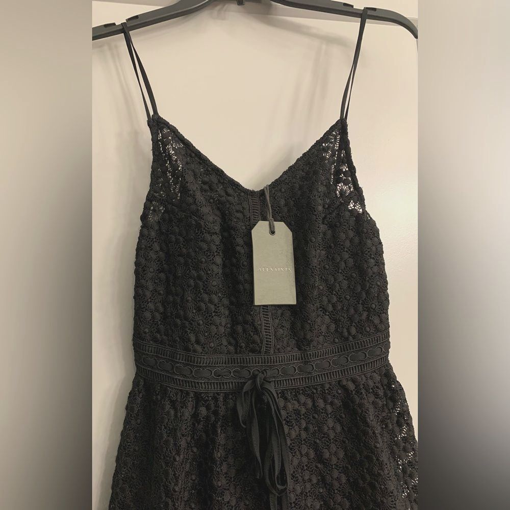 All Saints Black Lace Maxi Dress with Sheer Skirt Panels - Picture 5 of 16